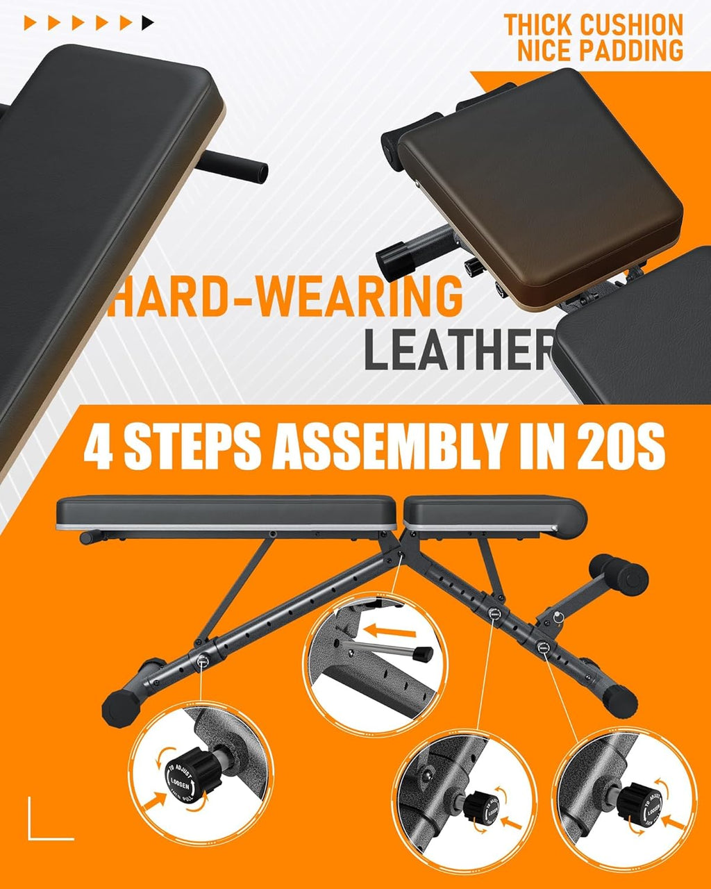 Adjustable Weight Bench Workout Bench, 1000 LB Heavy Duty Incline Decline Bench for Home Gym, Easy Assembly Foldable Training Lifting Bench, Ultra Short Gap 2025 New Version